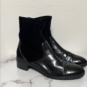 Classic Black Leather & Velvet Ankle Booties